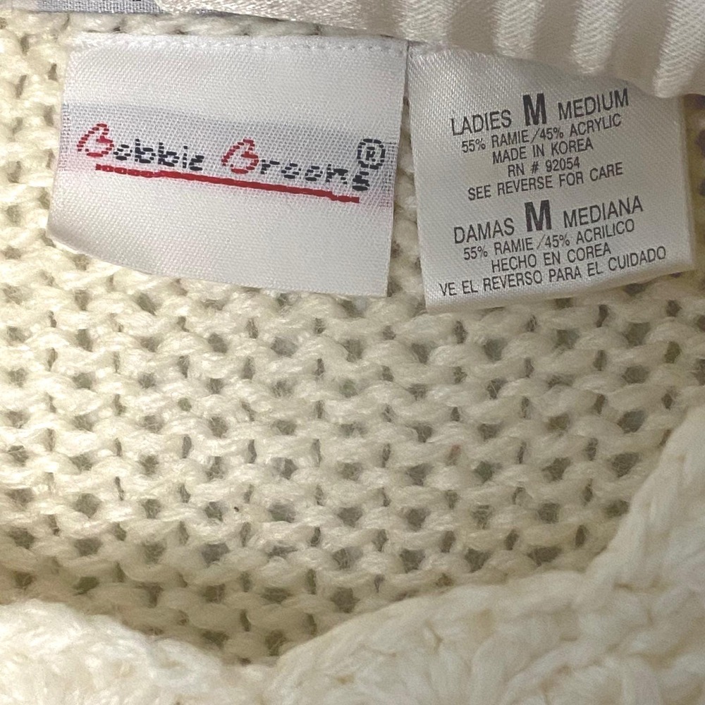 Vintage 90's Hand Knit Floral Tunic Sweater Cream Medium Cottagecore Grandmacore - Picture 5 of 7